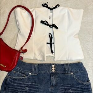 White Top with Black Ribbon Accents